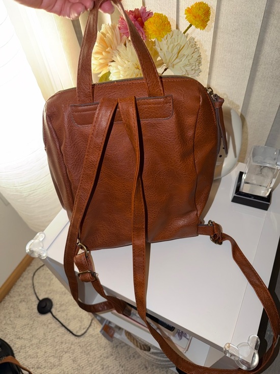 Compact Brown Leather Backpack Bag